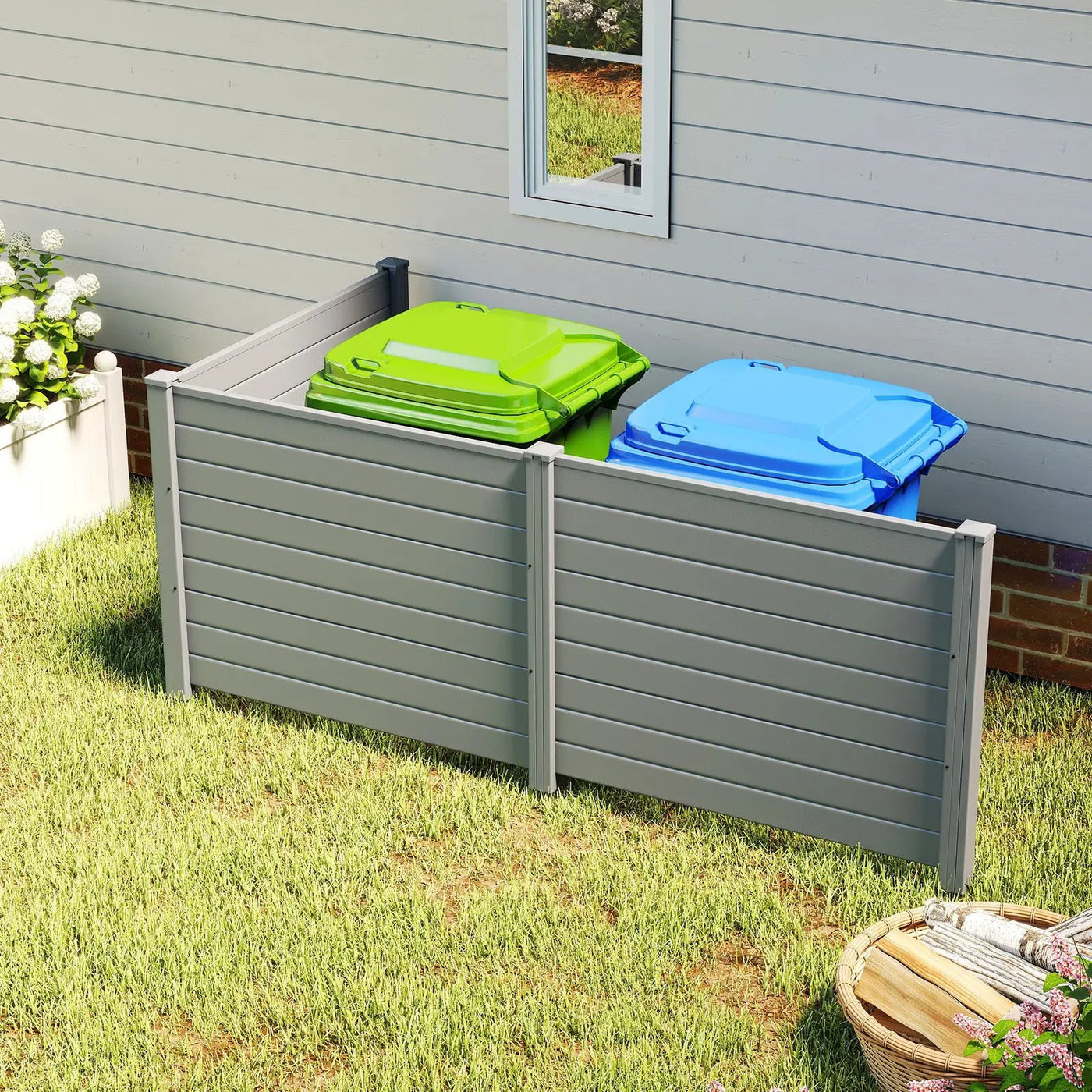 48 x 38 Inch Air Conditioner Fence 3 Panels with Metal Ground Stakes for Patio Backyard by DirectDeals