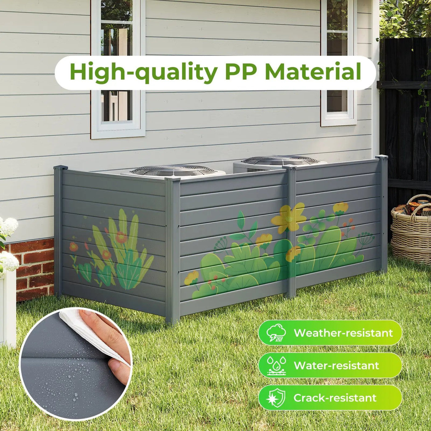 48 x 38 Inch Air Conditioner Fence 3 Panels with Metal Ground Stakes for Patio Backyard by DirectDeals