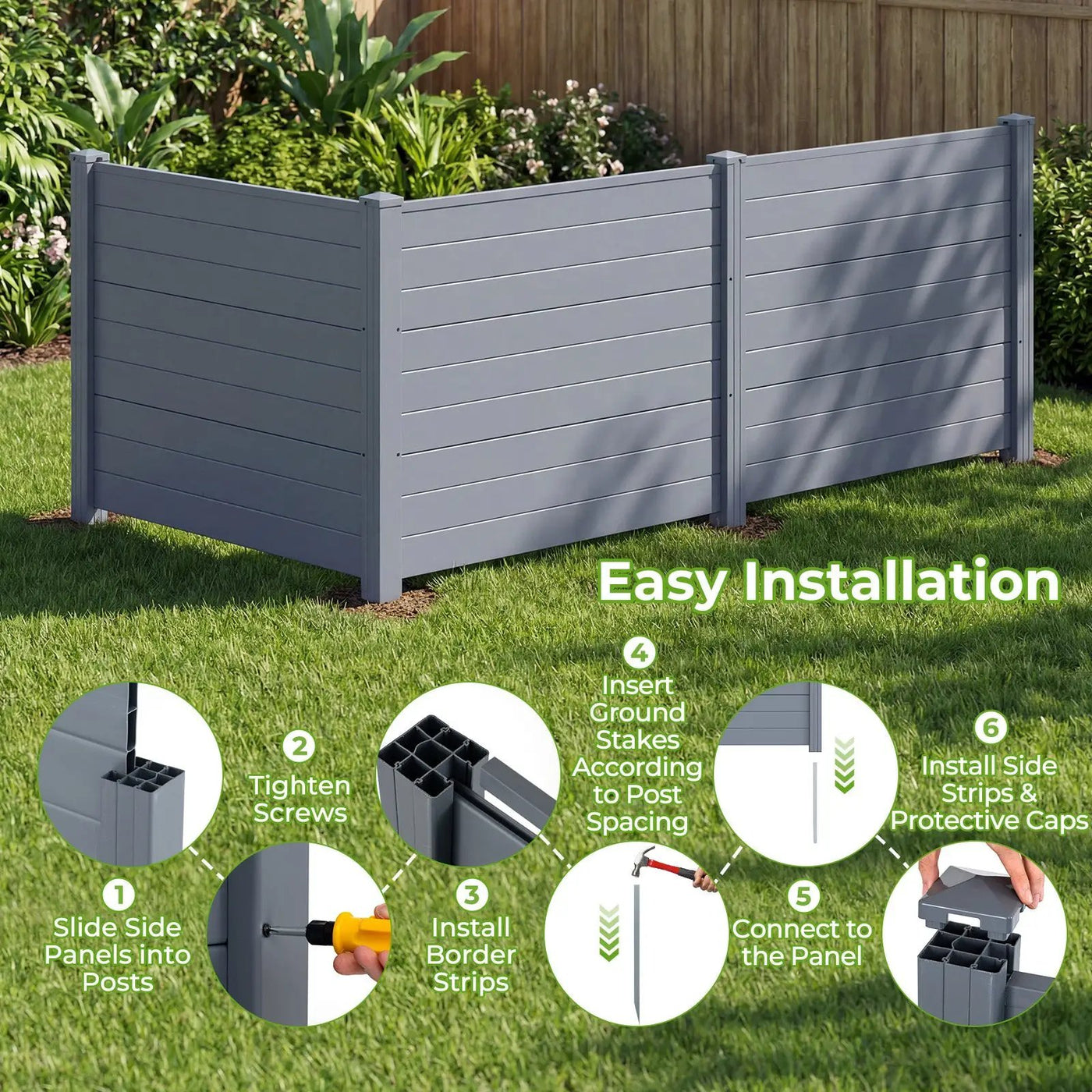 48 x 38 Inch Air Conditioner Fence 3 Panels with Metal Ground Stakes for Patio Backyard by DirectDeals