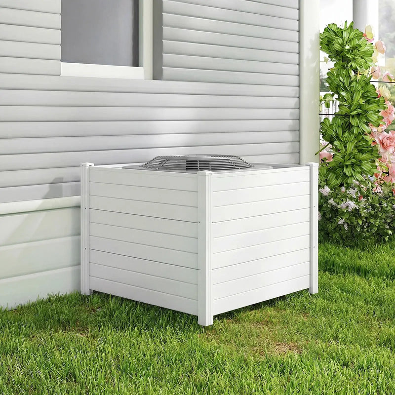 48 x 38 Inch Air Conditioner Fence 3 Panels with Metal Ground Stakes for Patio Backyard by DirectDeals
