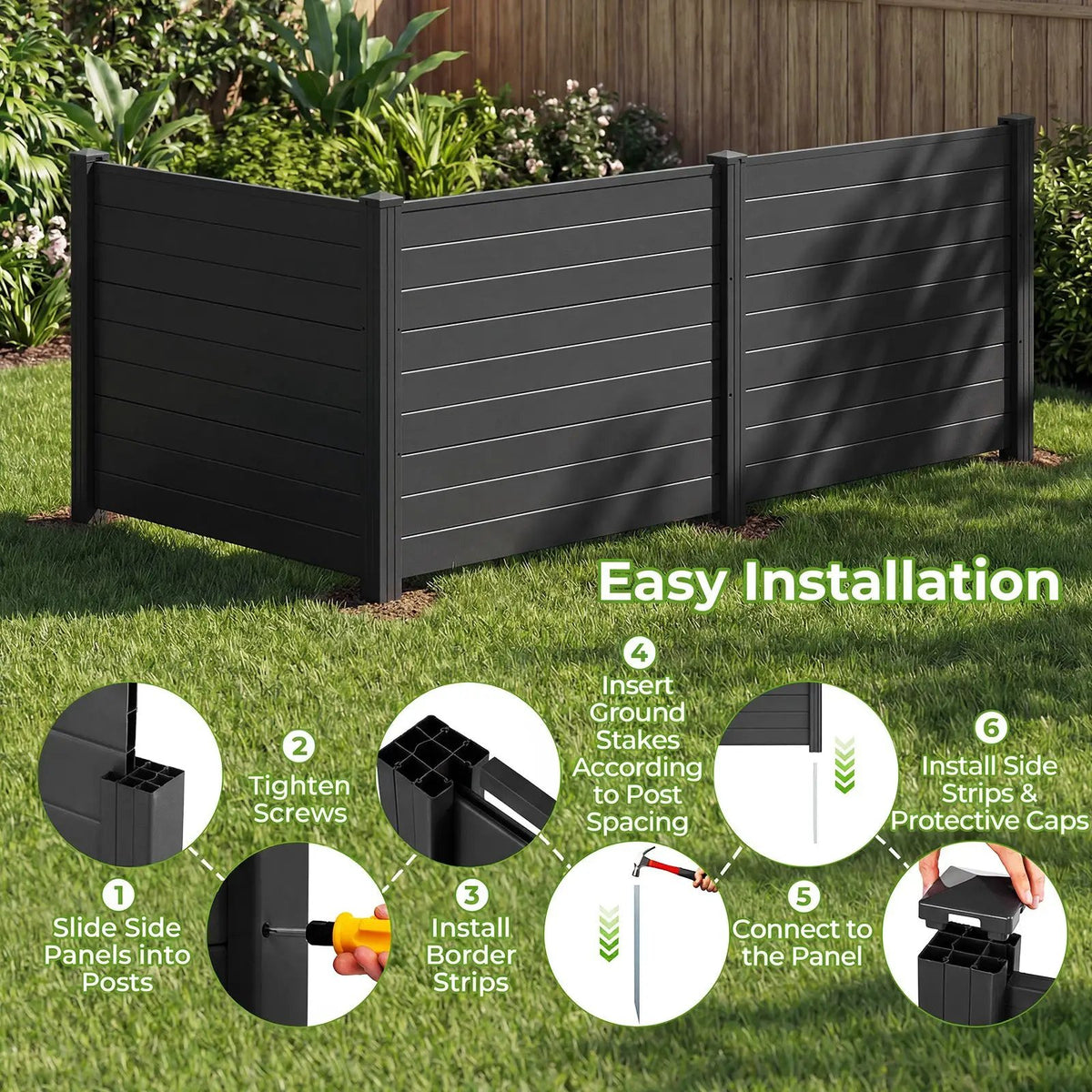 48 x 38 Inch Air Conditioner Fence 3 Panels with Metal Ground Stakes for Patio Backyard by DirectDeals