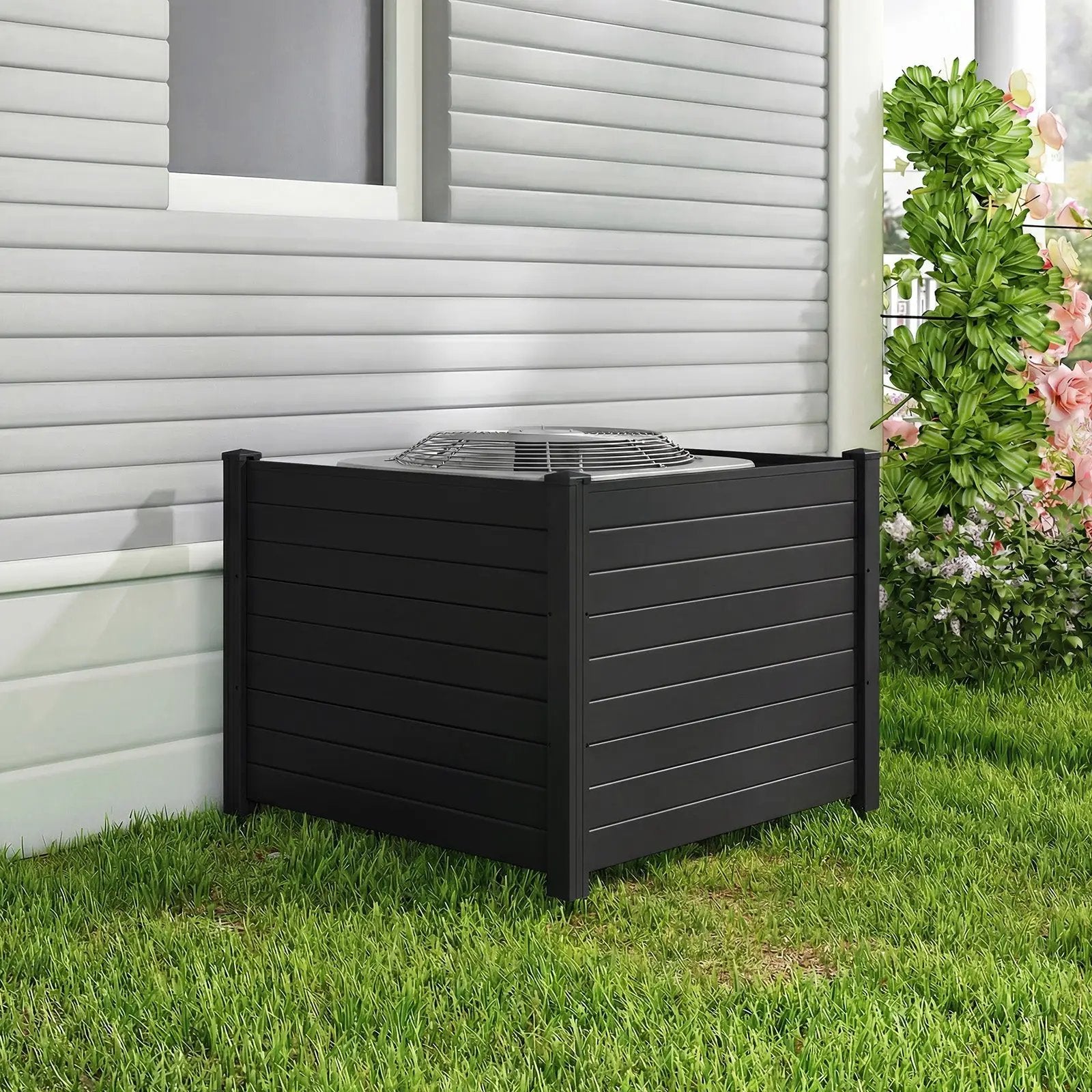 48 x 38 Inch Air Conditioner Fence 3 Panels with Metal Ground Stakes for Patio Backyard by DirectDeals