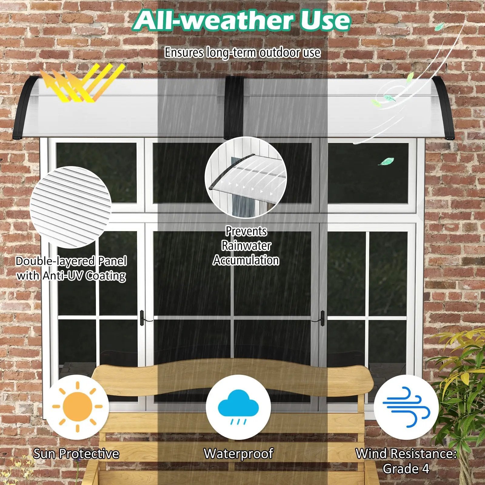 48 x 40 Inch Outdoor Front Door Window Awning Door Canopy Exterior by DirectDeals