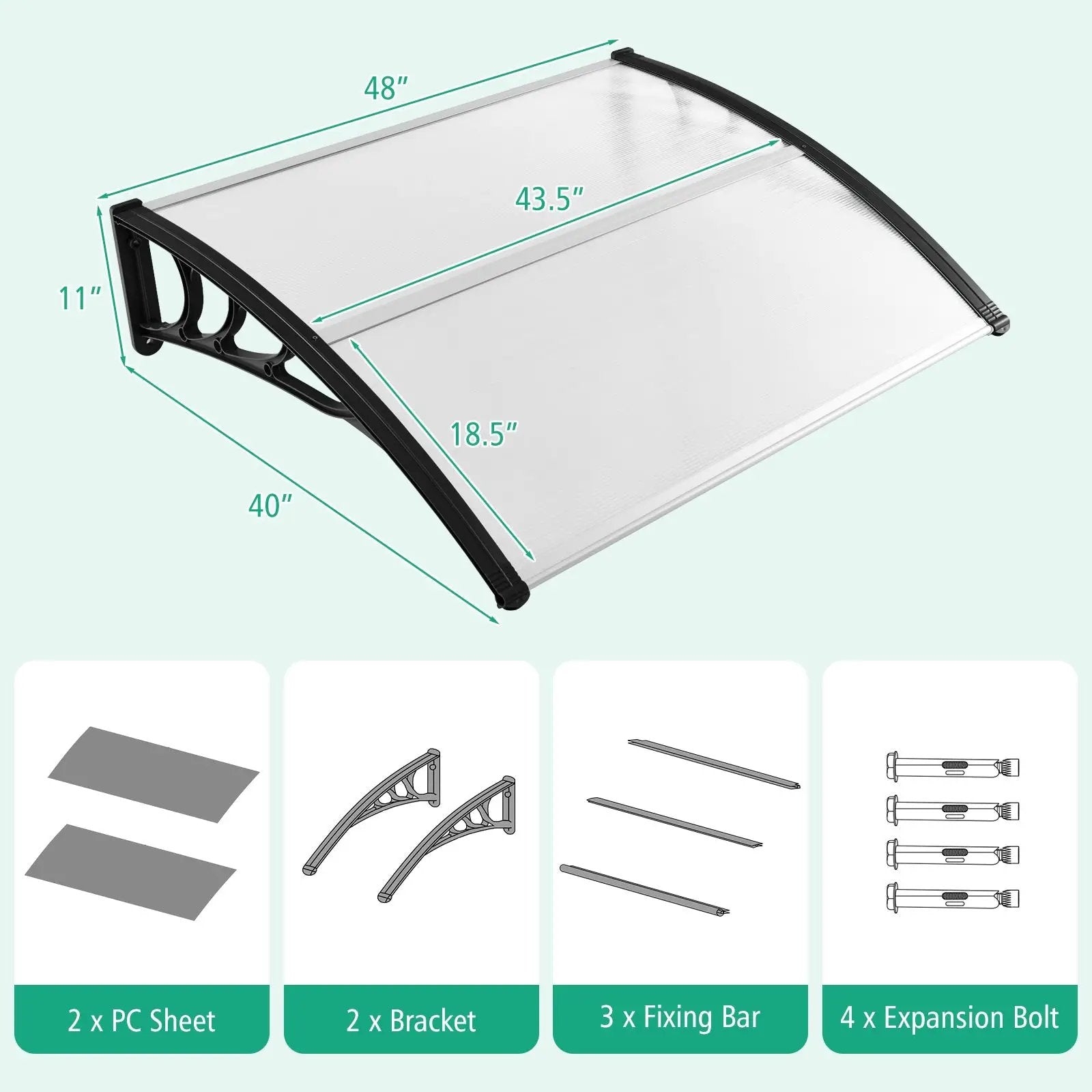 48 x 40 Inch Outdoor Front Door Window Awning Door Canopy Exterior by DirectDeals