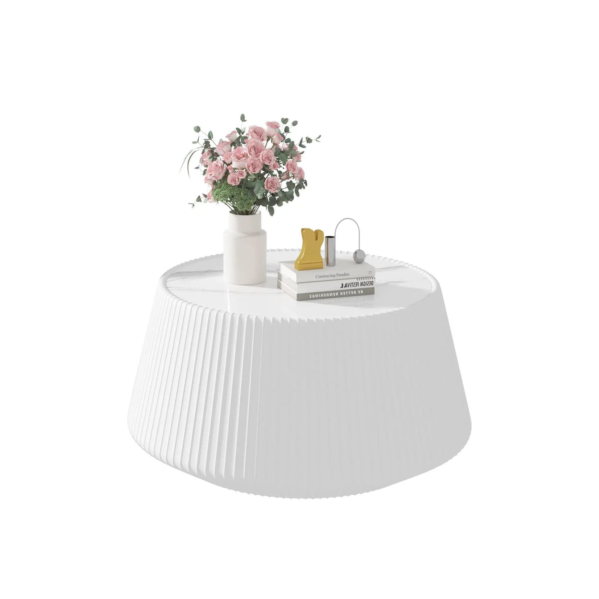 Light Sintered Stone Top Cup Shape Leather Coffee Table by HouseOfZazla