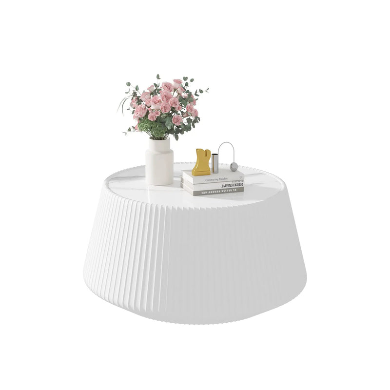 Light Sintered Stone Top Cup Shape Leather Coffee Table by HouseOfZazla