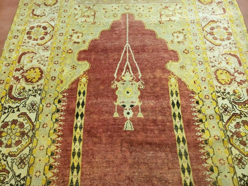 4' 5" X 7' Antique HandmadeTurkish Prayer Melas Oushak Wool Rug Mehrab Nice by Jewel Rugs