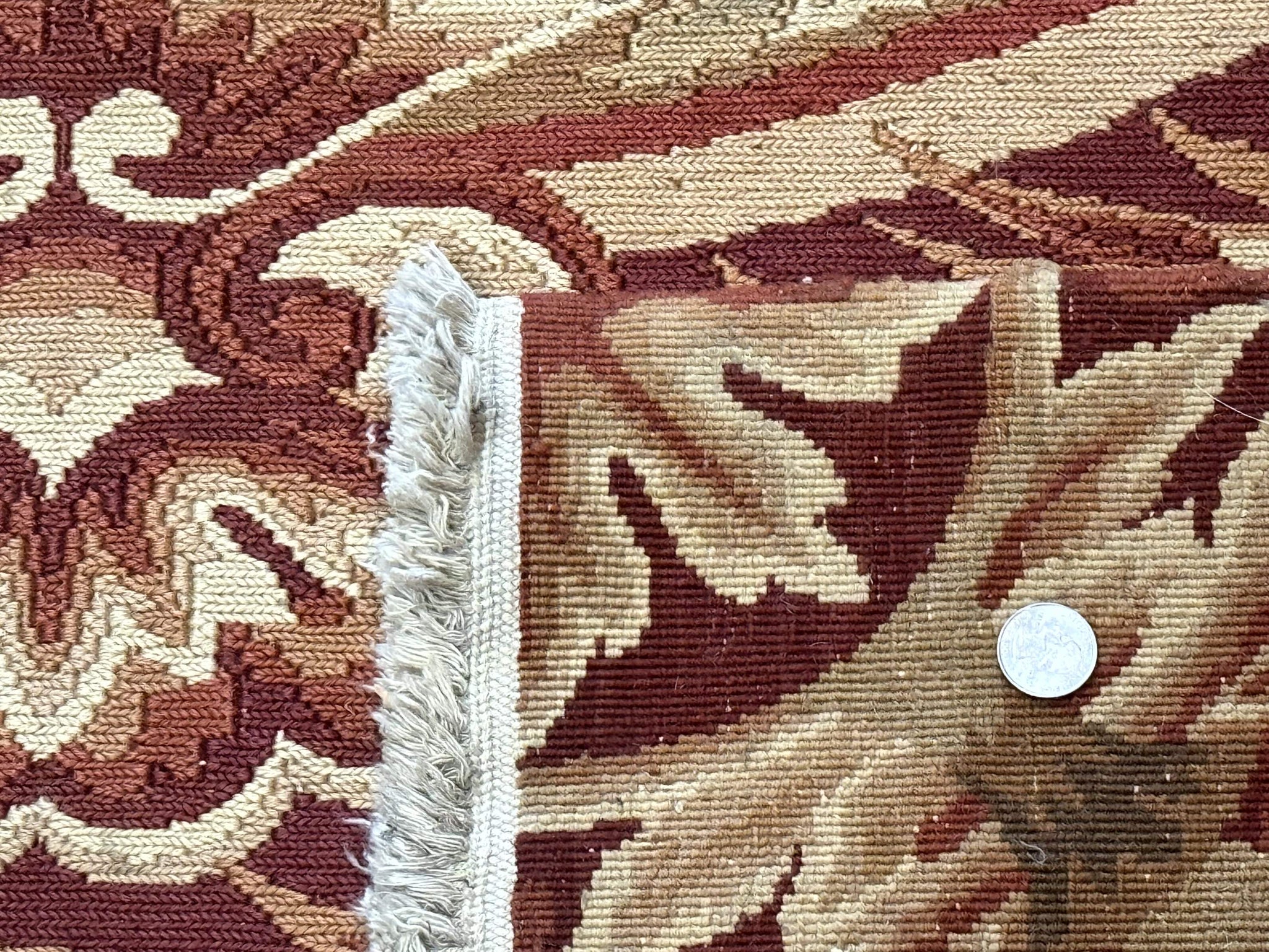 Large Aubusson Rug 10x13, Thick Flatweave Carpet, Elegant European Design, Cream and Raspberry by Jewel Rugs