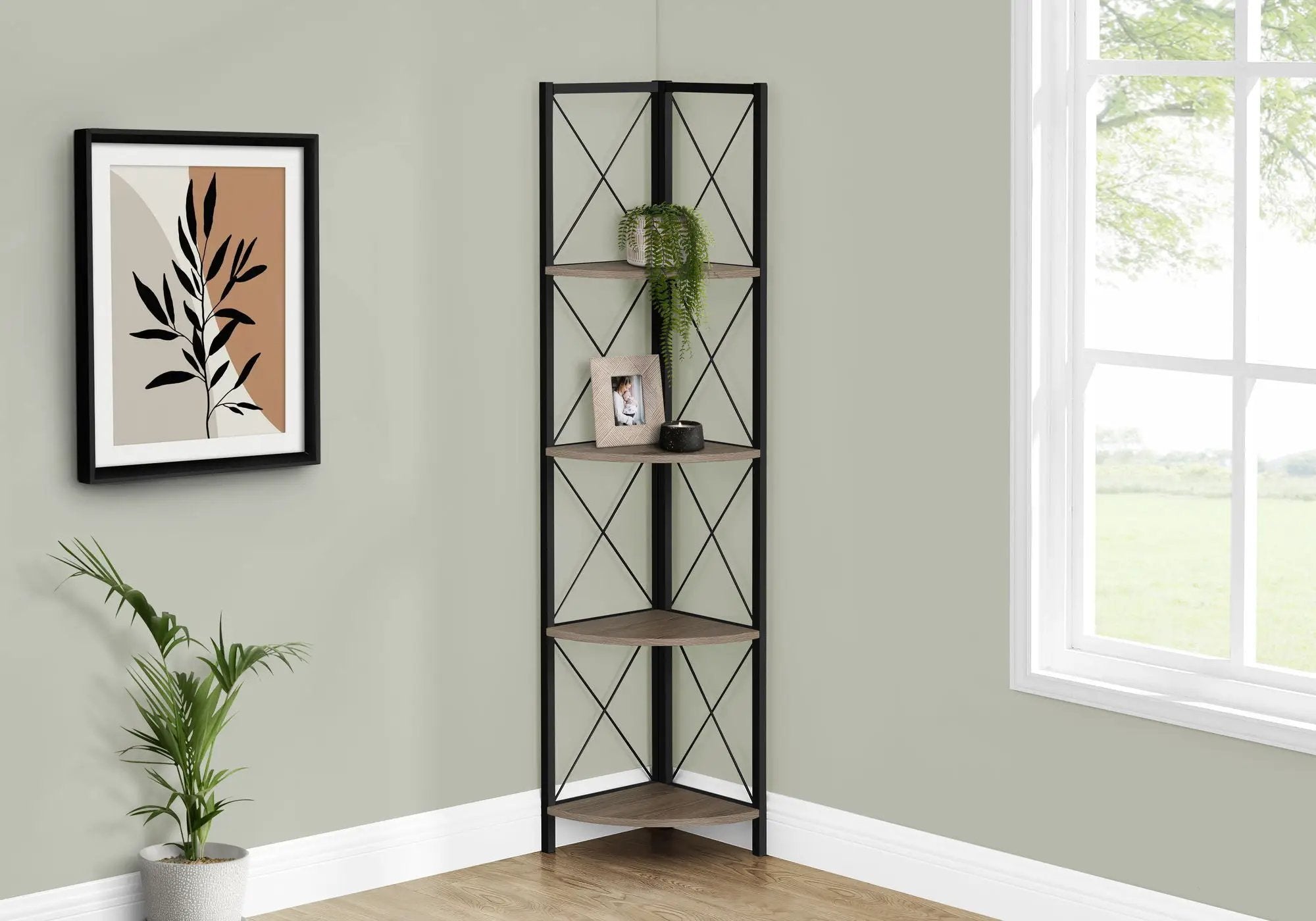4-Tier Corner Bookshelf with Marble Look and Metal Frame by HouseOfZazla