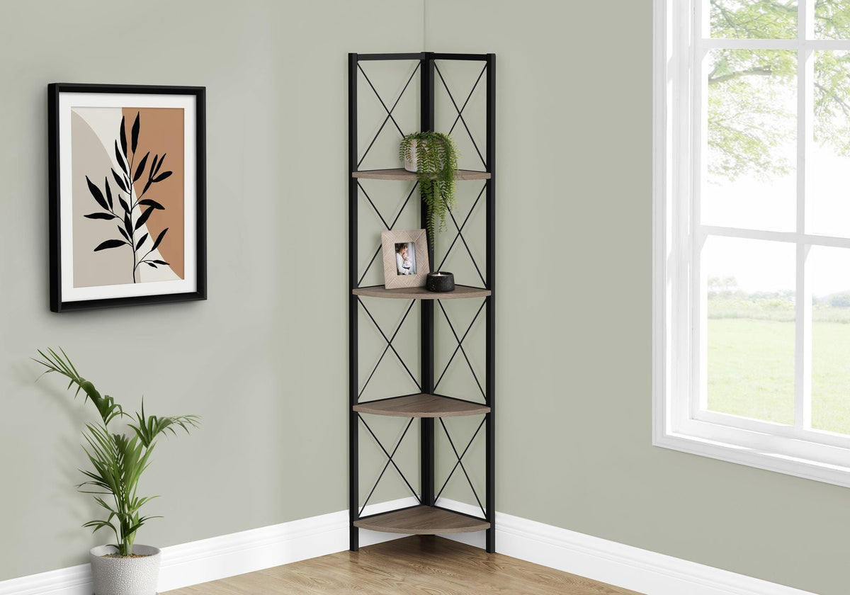 4-Tier Corner Bookshelf with Marble Look and Metal Frame - Black, photo 3 of 16
