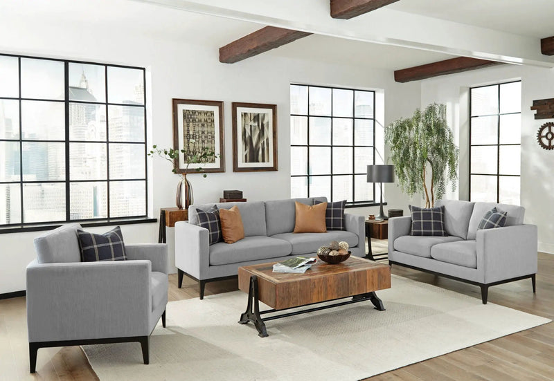 Apperson 3-piece Upholstered Track Arm Sofa Set Light Grey by Unique Piece Furniture