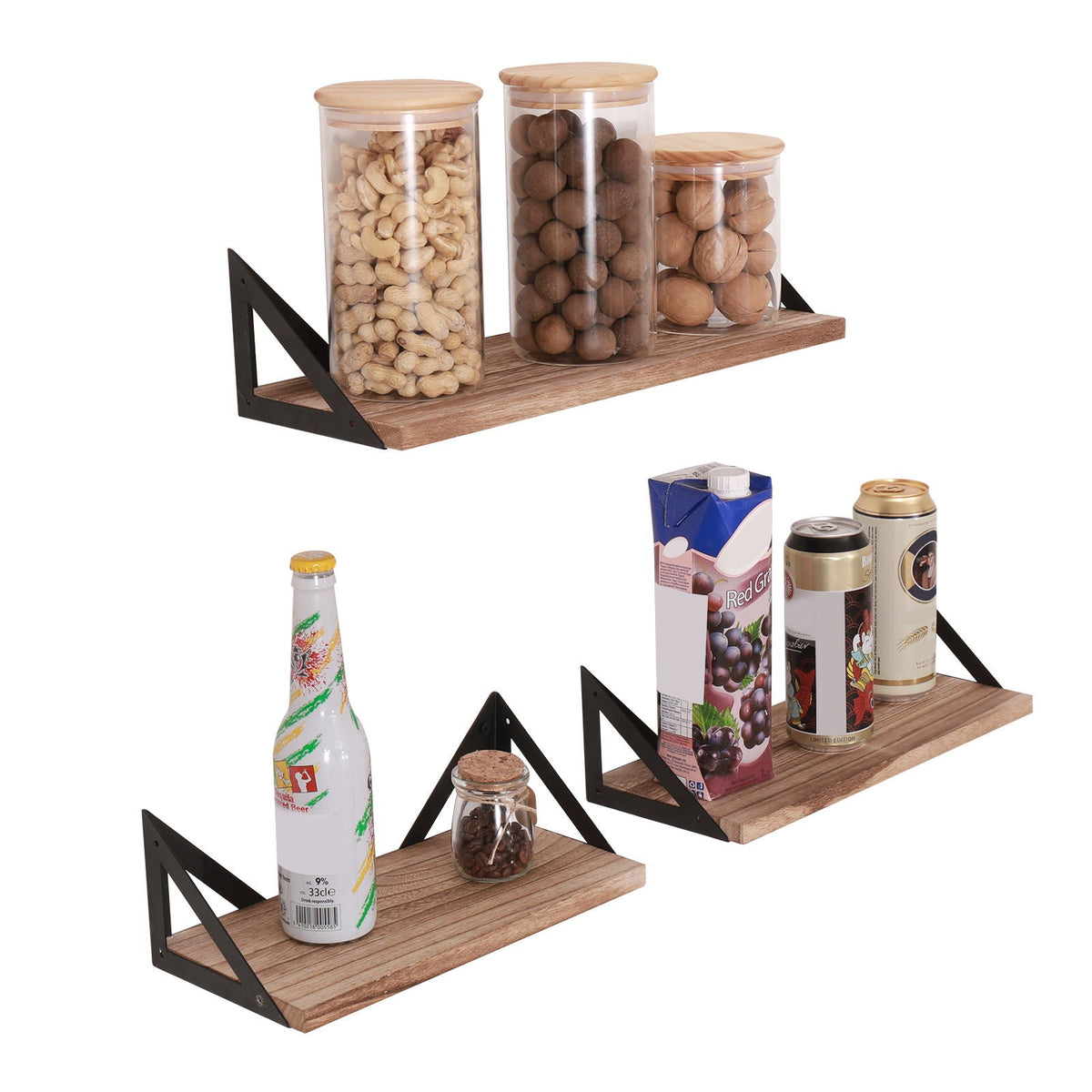 Floating Shelves Set of 3 - Wall Mounted Natural Wood, photo 4 of 5