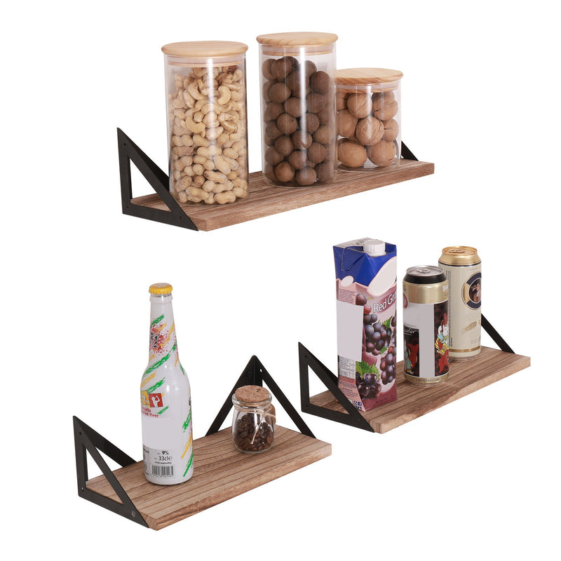 Floating Shelves Set of 3 - Wall Mounted Natural Wood, photo 4 of 5
