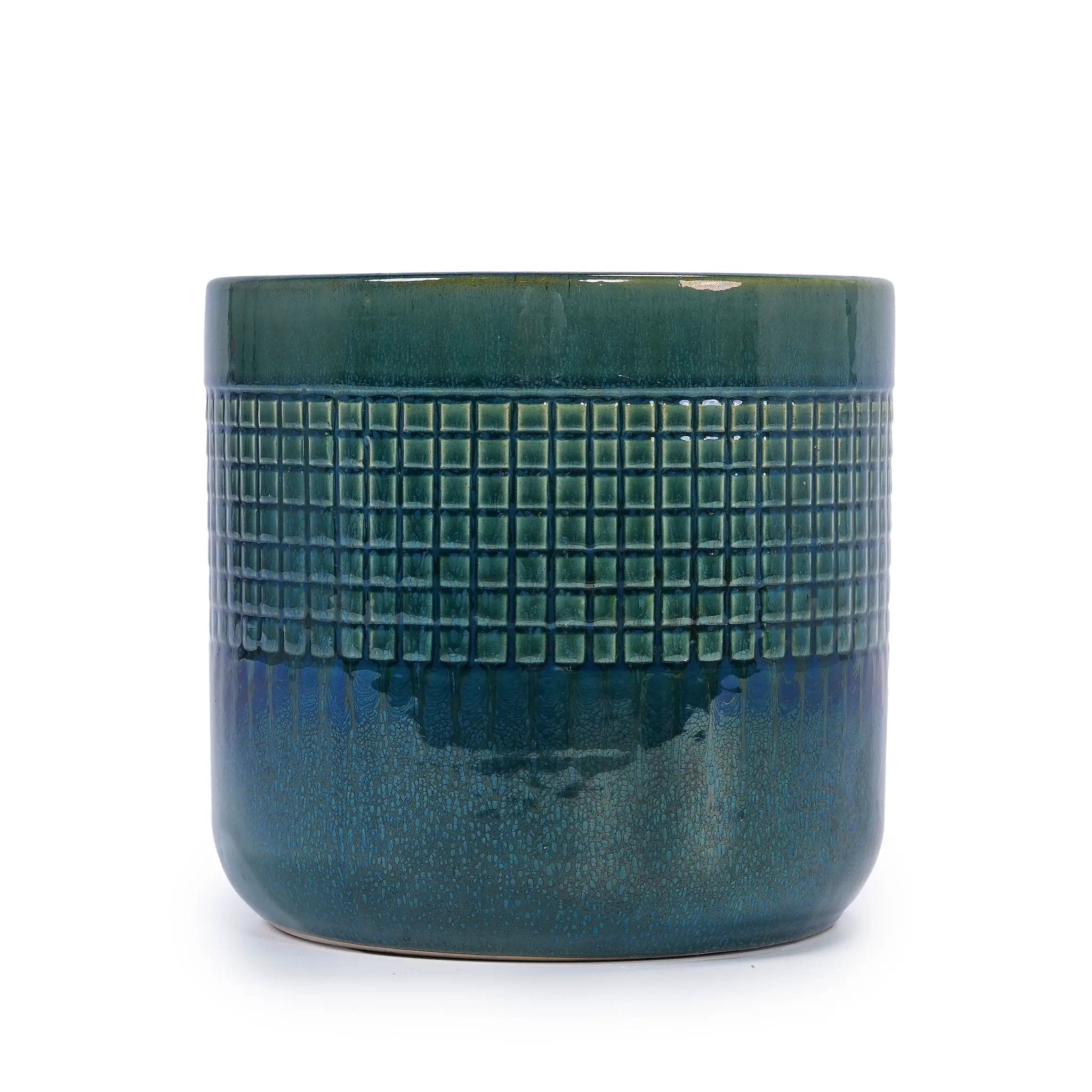 Grid Flowerpot (Set of 3), Planter For Patio, Garden, Windowsill - Blue / Green by Unique Piece Furniture