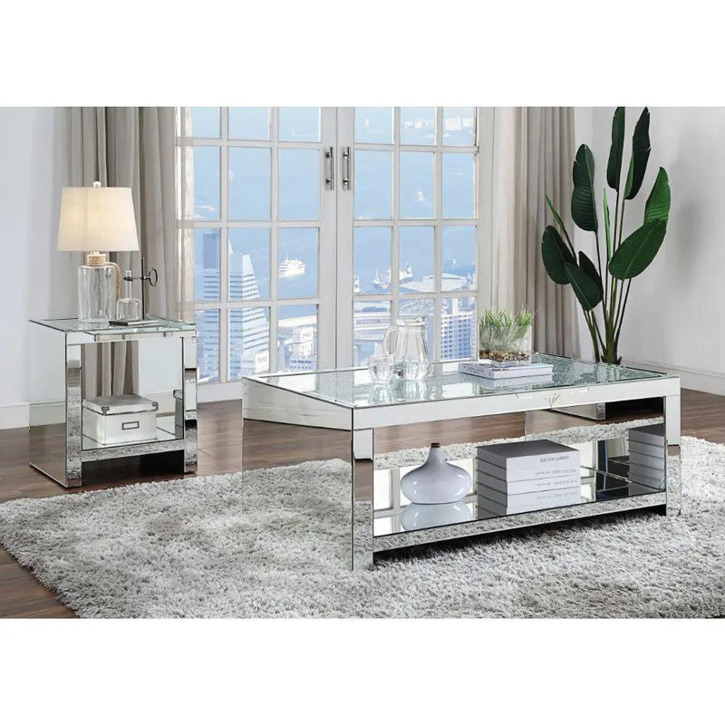 Noralie - Coffee Table - Clear Glass, Mirrored & Faux Diamonds by Unique Piece Furniture