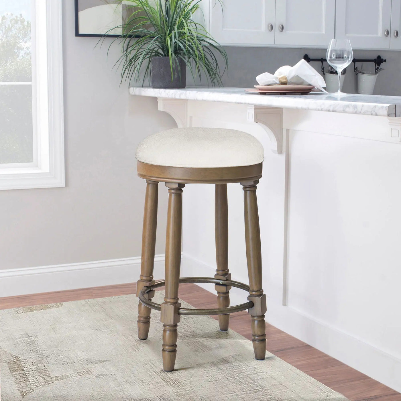360° Swivel Wooden Barstools With Upholstered Seat, Counter Height (Set of 2) by HouseOfZazla