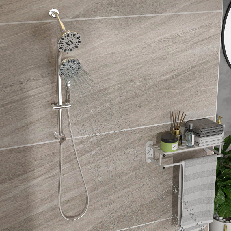 Multi Function Dual Shower Head Shower System With 4.7" Rain Showerhead, 7 Function Hand Shower, Adjustable Slide Bar by HouseOfZazla