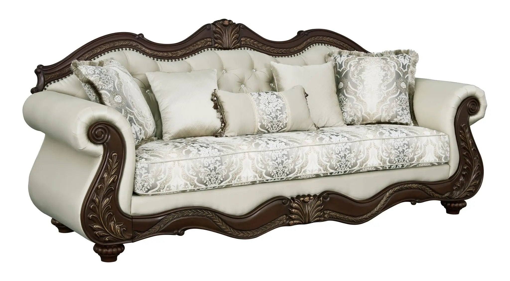 Pierce Sofa With 5 Pillows - Beige / Cherry by HouseOfZazla