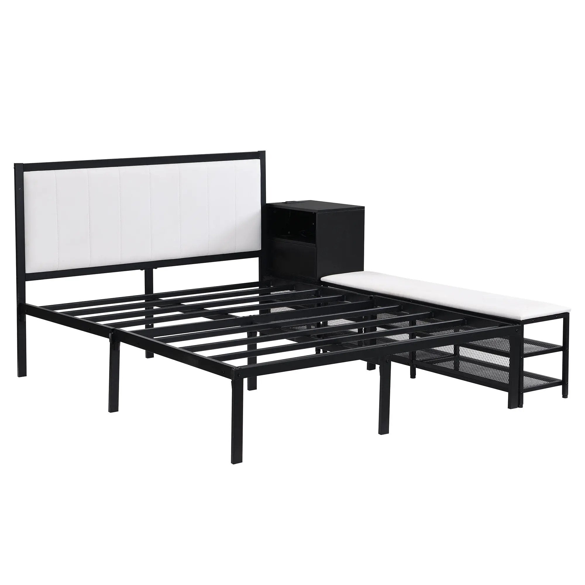 Platform Bed With 2 Tier Storage Shelves, Storage Cabinet by Unique Piece Furniture