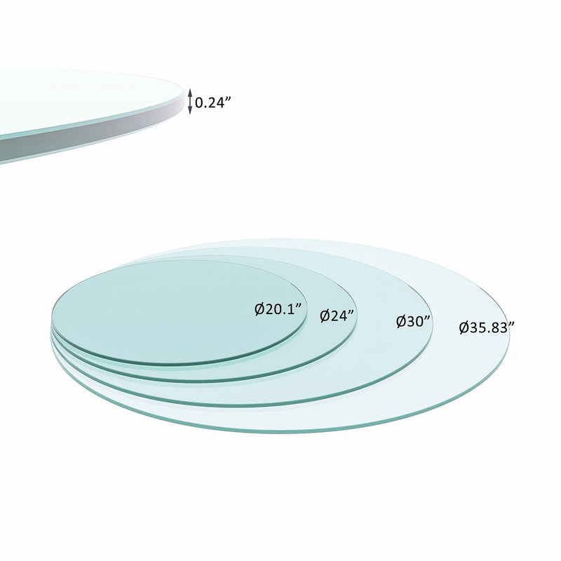 20" Round Tempered Glass Table Top Clear Glass 1 / 4" Thick Flat Polished Edge - Transparent by HouseOfZazla