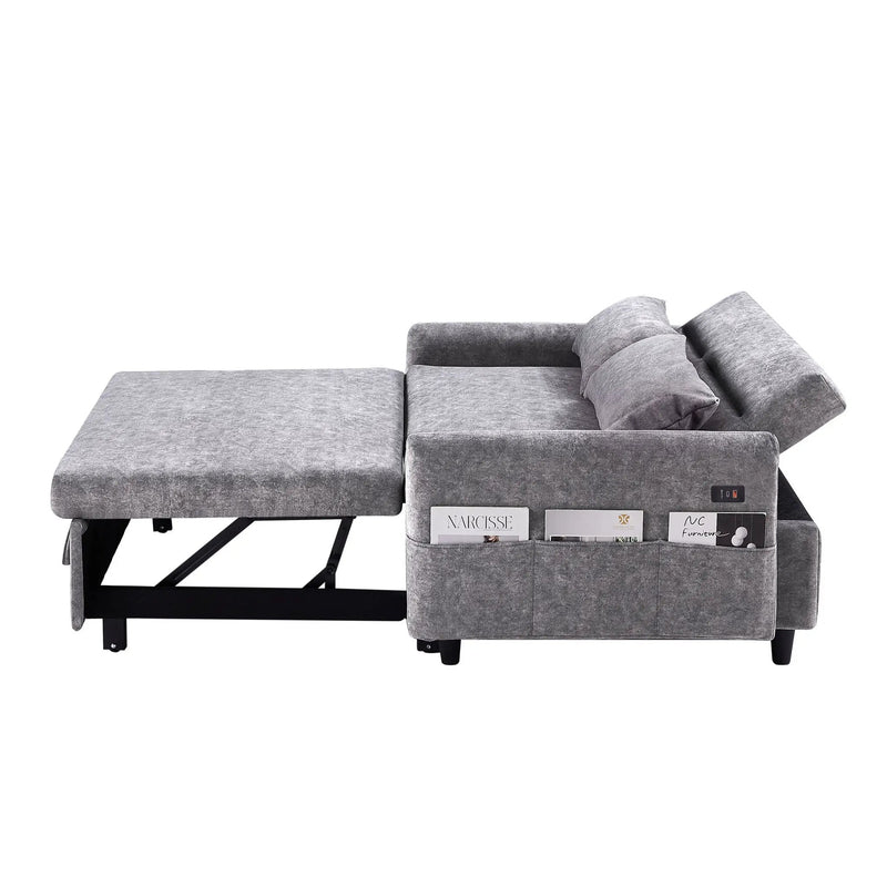 Pull Out Sleep Sofa Bed Loveseats Sofa Couch With Adjsutable Backrest, Storage Pockets, 2 Soft Pillows, USB Ports For Living Room, Bedroom, Apartment, Office by HouseOfZazla