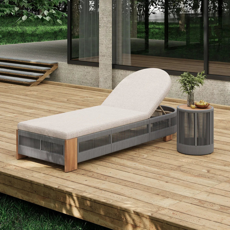 Outdoor Rope Chaise Lounge Set, Patio Lounge Chairs with Teak Look Wood Side Table by HouseOfZazla