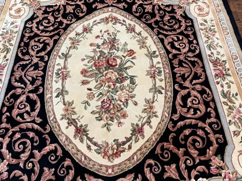 Aubusson Rug 8x10, Floral, Wool Pile, Elegant, European Design, Handmade, Fine by Jewel Rugs
