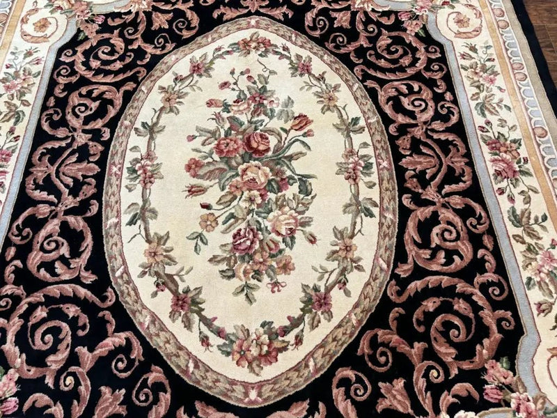 Aubusson Rug 8x10, Floral, Wool Pile, Elegant, European Design, Handmade, Fine by Jewel Rugs