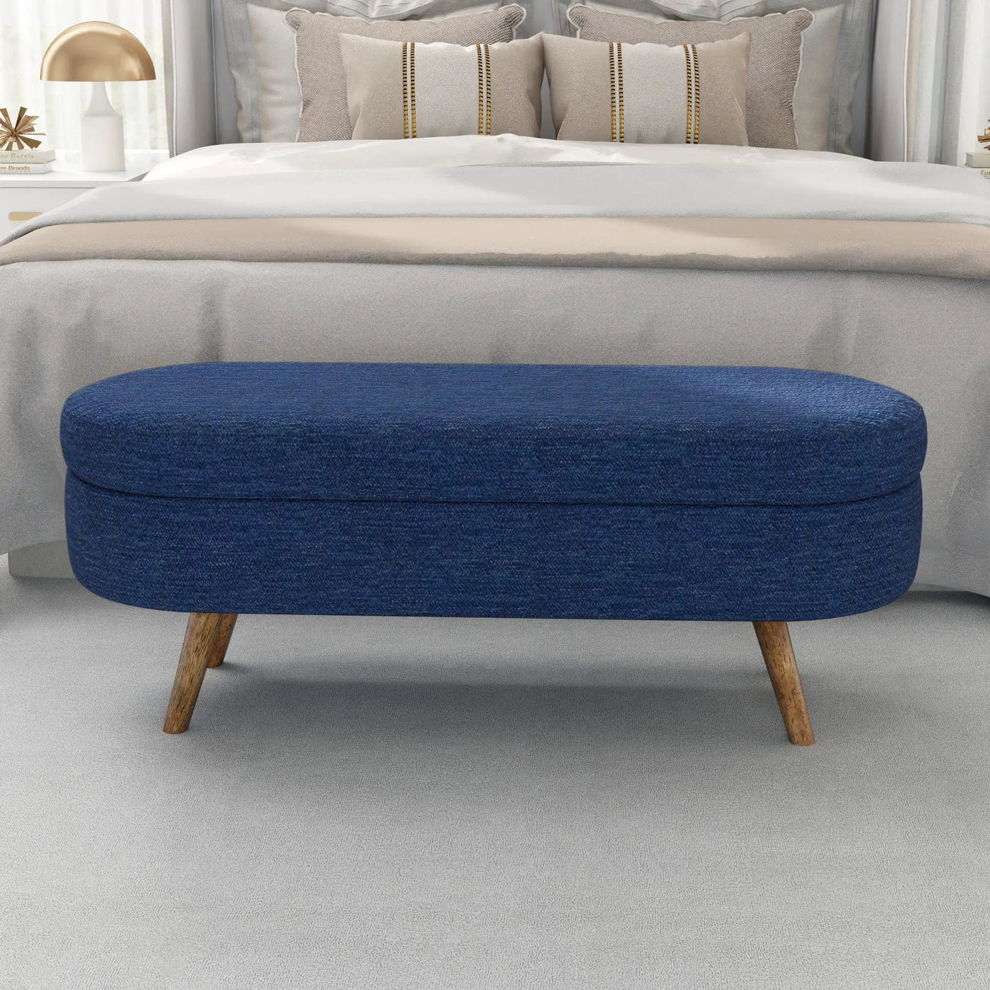 Ottoman Oval Storage Bench With Rubber Wood Legs by HouseOfZazla