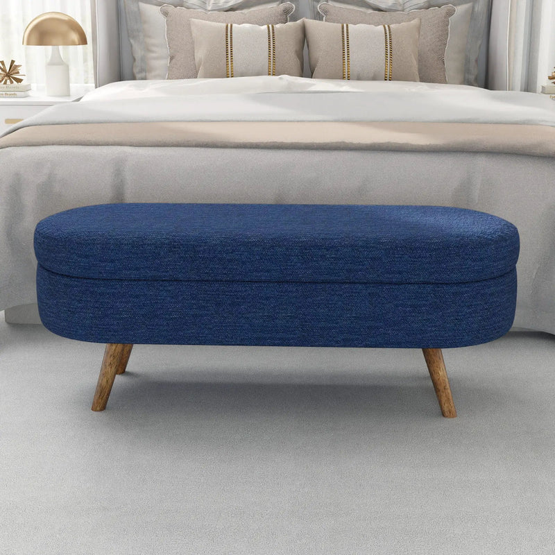 Ottoman Oval Storage Bench with Rubber Wood Legs by HouseOfZazla