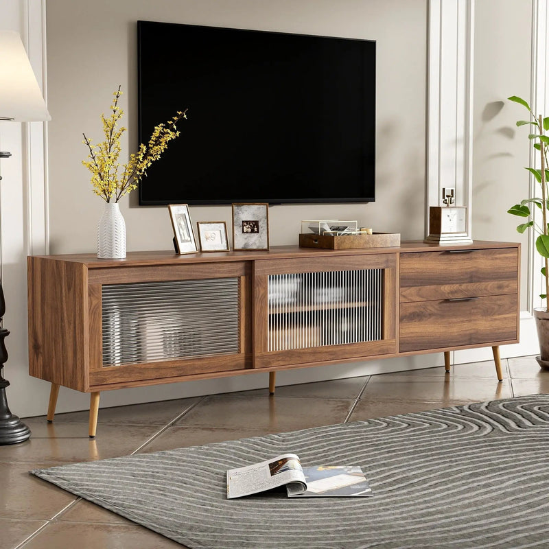 TV Stand Media Console With 2 Doors, 2 Drawers & Storage Cabinet - Walnut by HouseOfZazla