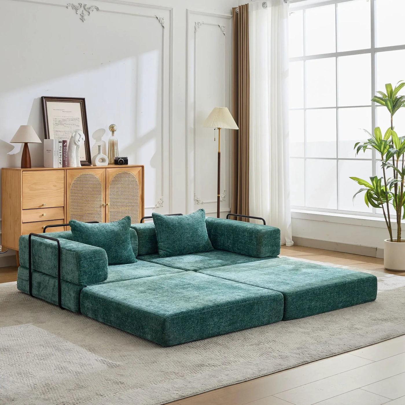 Convertible Floor Sofa Bed With Pillow Back Support Armrest by Unique Piece Furniture