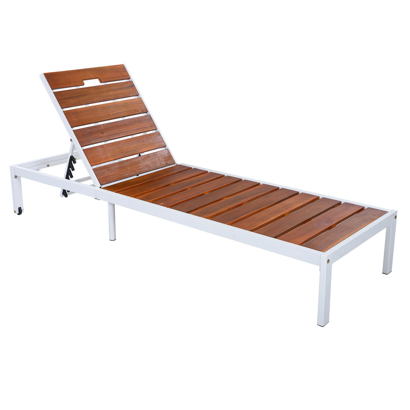 Outdoor Chaise Pool Lounge Chairs With Adjustable Backrest - Brown / White by HouseOfZazla