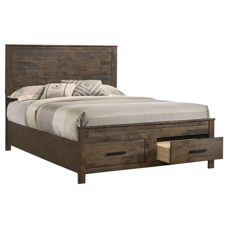 Woodmont Wood Queen Storage Panel Bed Rustic Golden Brown by Unique Piece Furniture