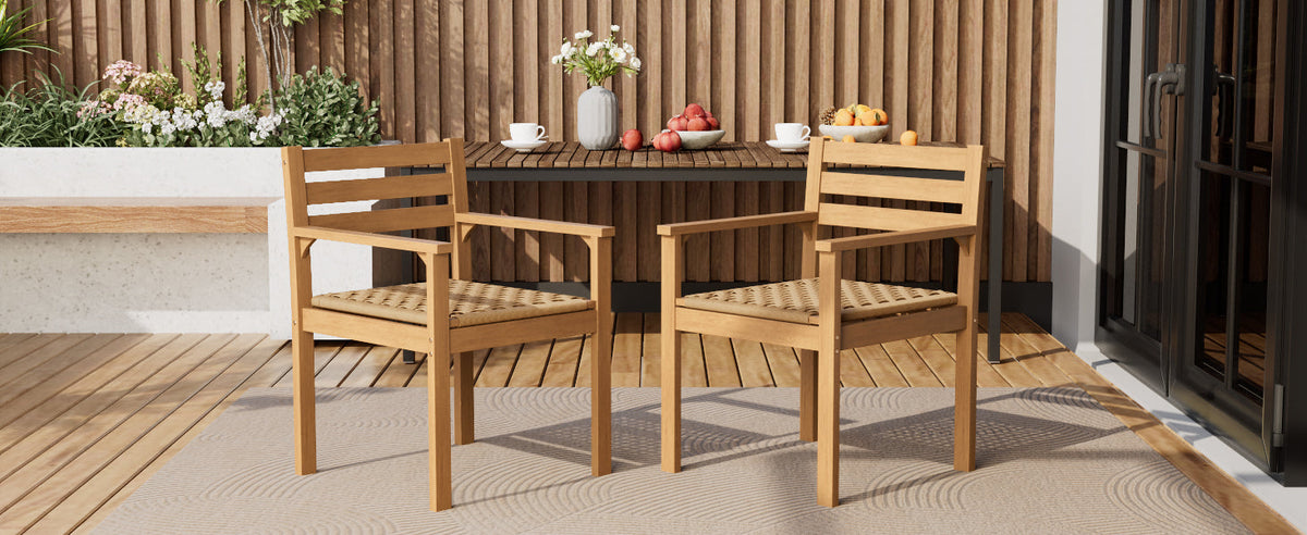 Acacia Wood Outdoor Dining Chairs with Woven Seats - Set of 2, photo 4 of 10