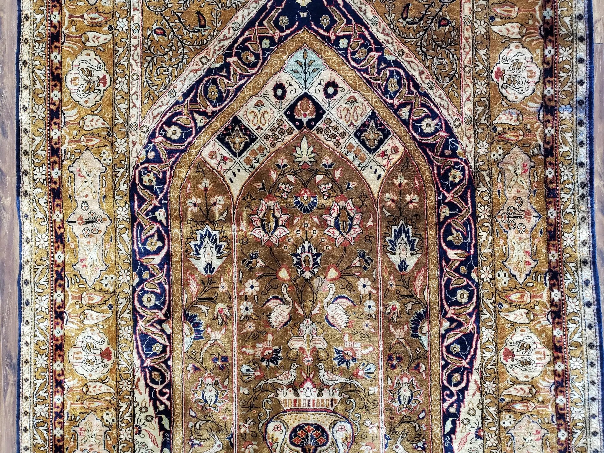 Semi Antique Persian Qum Silk Prayer Rug, Silk, Hand-Knotted, 3'6" x 5' by Jewel Rugs