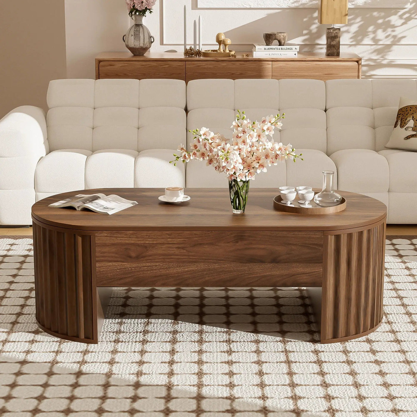 Lift Top Coffee Table With Hidden Compartment, Modern Oval Lift Tabletop For Home Living Room by Unique Piece Furniture