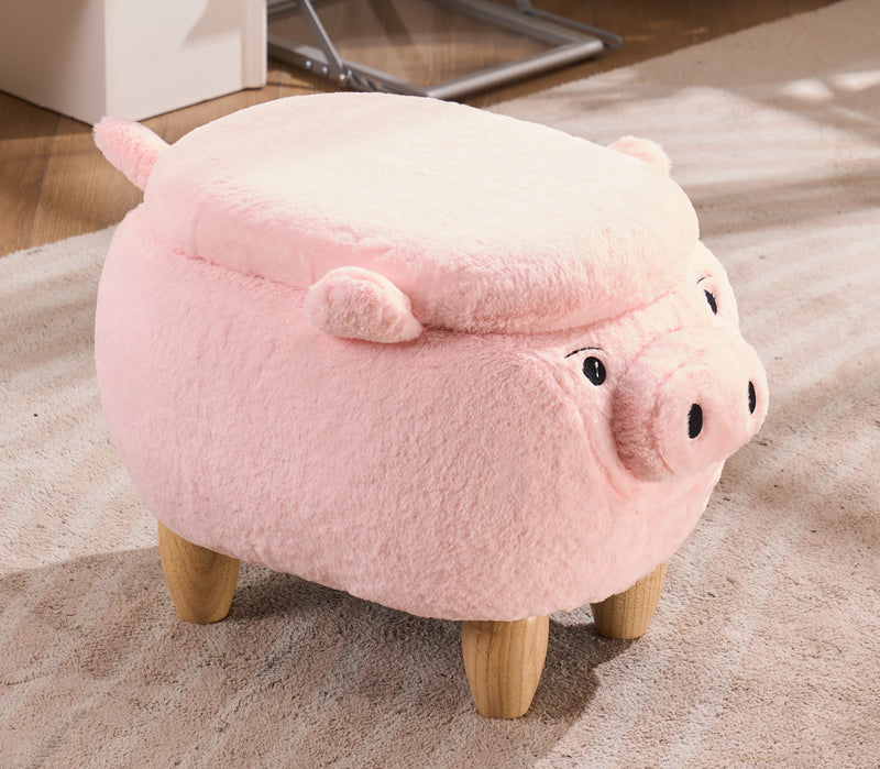 Pig Storage Ottoman with Hidden Storage - Faux Fur