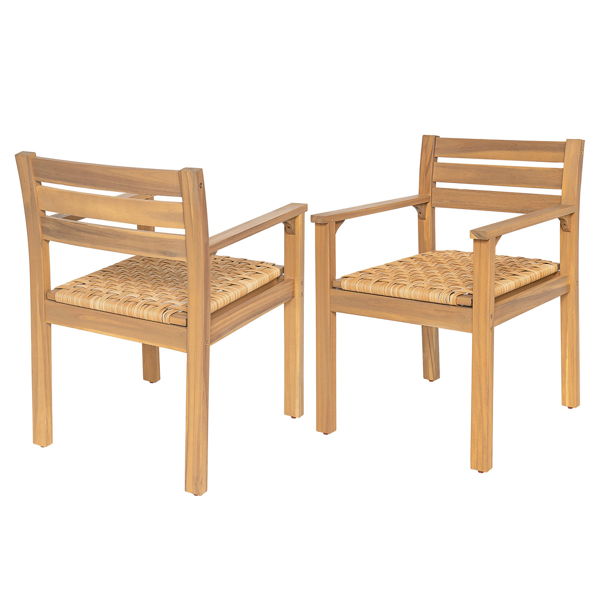 Acacia Wood Outdoor Dining Chairs with Woven Seats - Set of 2, photo 9 of 10
