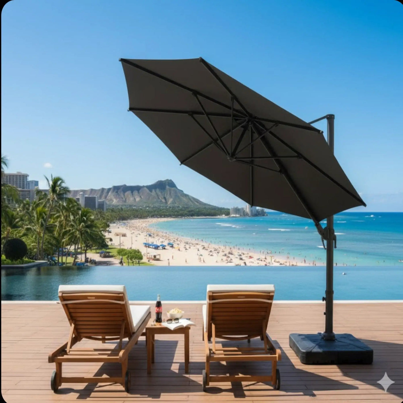 Round Cantilever Patio Umbrella With 360 Rotation & Infinite Tilt Adjustment by HouseOfZazla
