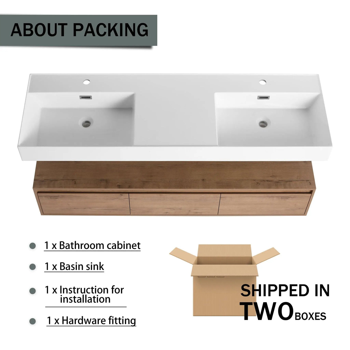 Contemporary Wall Mounted Bathroom Vanity With Dual Resin Sink And Soft Close Drawer by Unique Piece Furniture