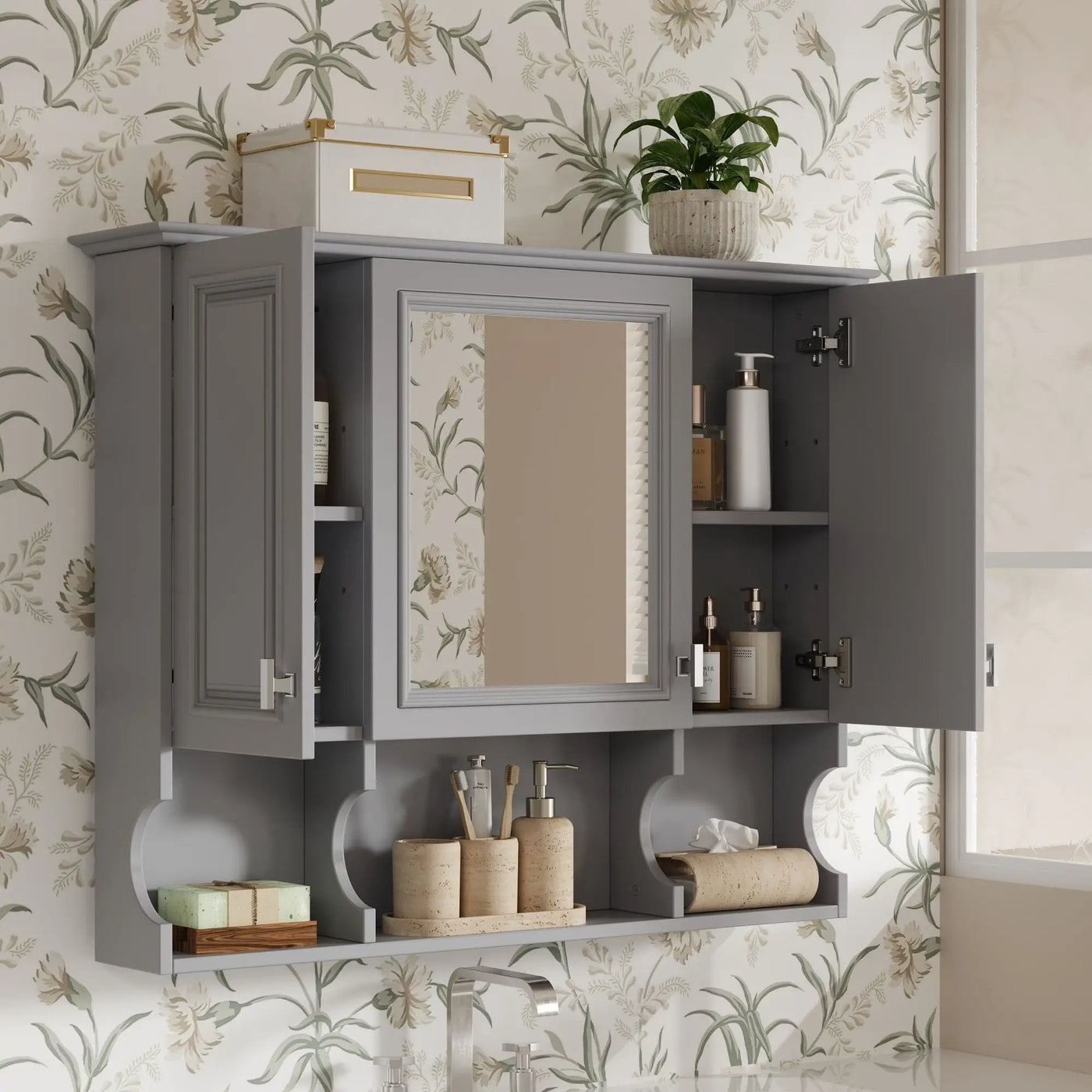 Wall Mounted Bathroom Medicine Wall Cabinet With Mirror & Open Shelves by HouseOfZazla
