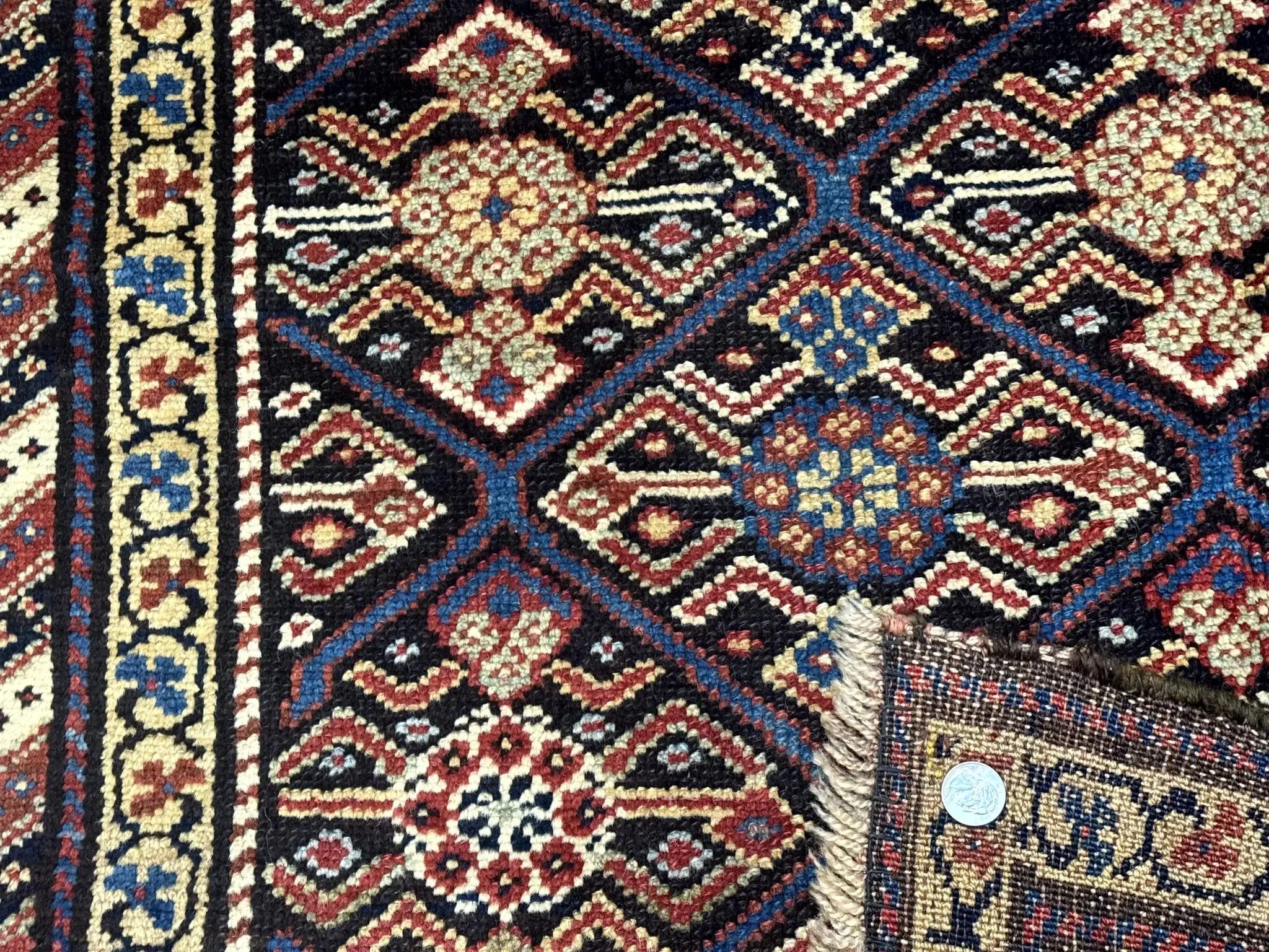 Antique Persian Wide Runner Rug 4x9, Kurdish Rug, Panel Design, Rainbow Border, Rare Tribal Rug by Jewel Rugs