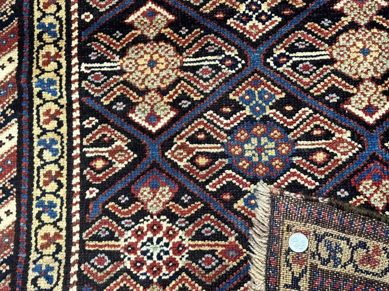 Antique Persian Wide Runner Rug 4x9, Kurdish Rug, Panel Design, Rainbow Border, Rare Tribal Rug by Jewel Rugs
