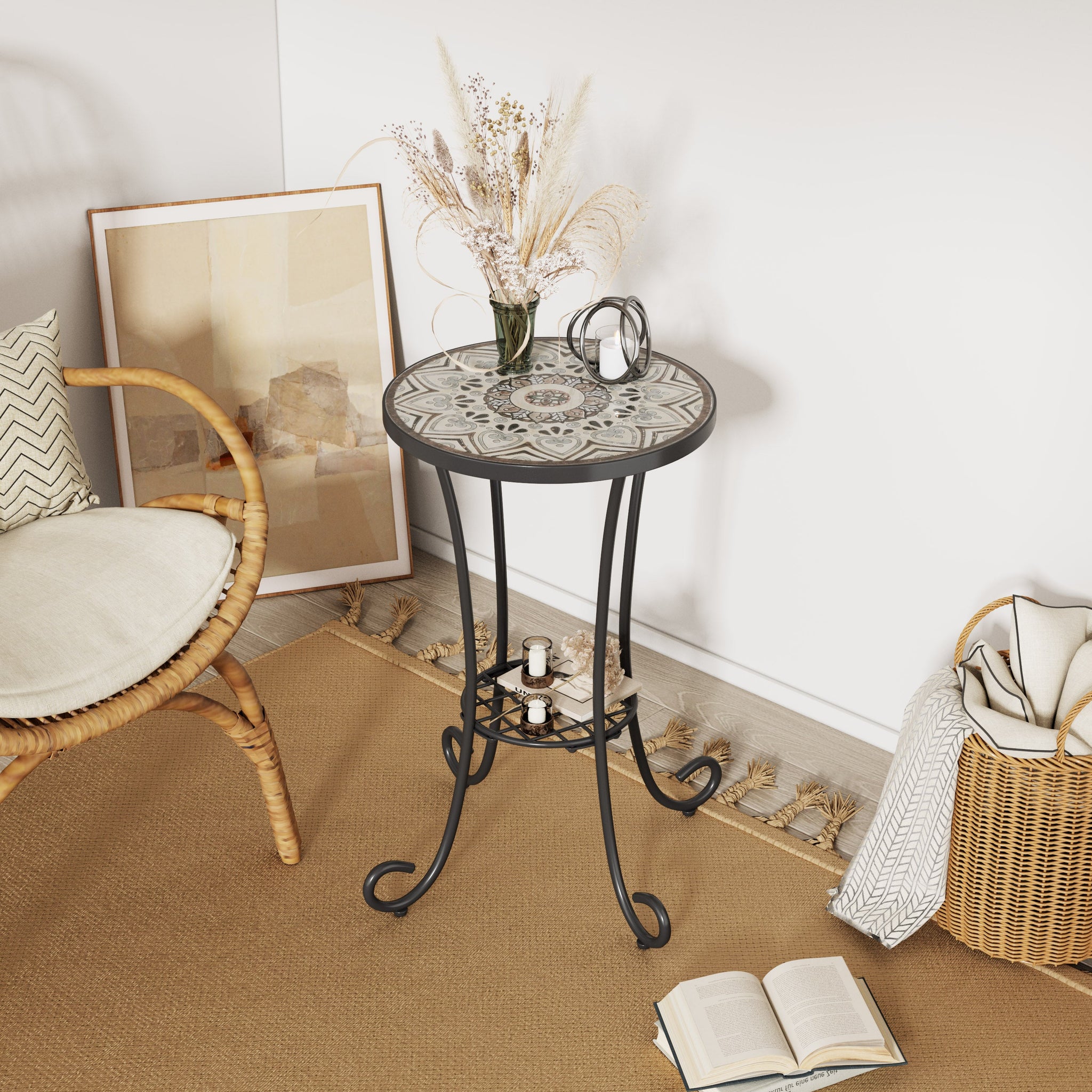 Patio Side Table with Shelf, Brown and Black by HouseOfZazla
