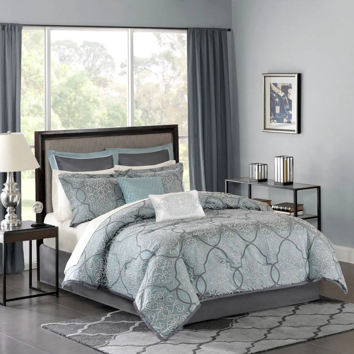 12 Piece Comforter Set with Cotton Bed Sheets Blue King by HouseOfZazla