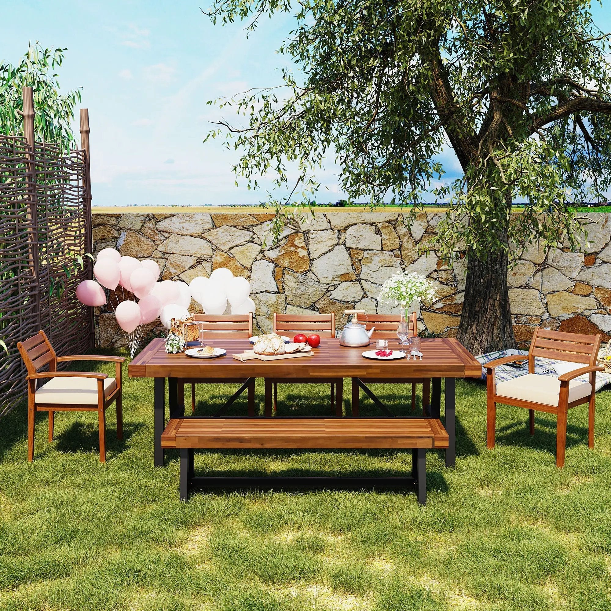 GO Outdoor Wood Dining Set For 7-8 Persons by HouseOfZazla