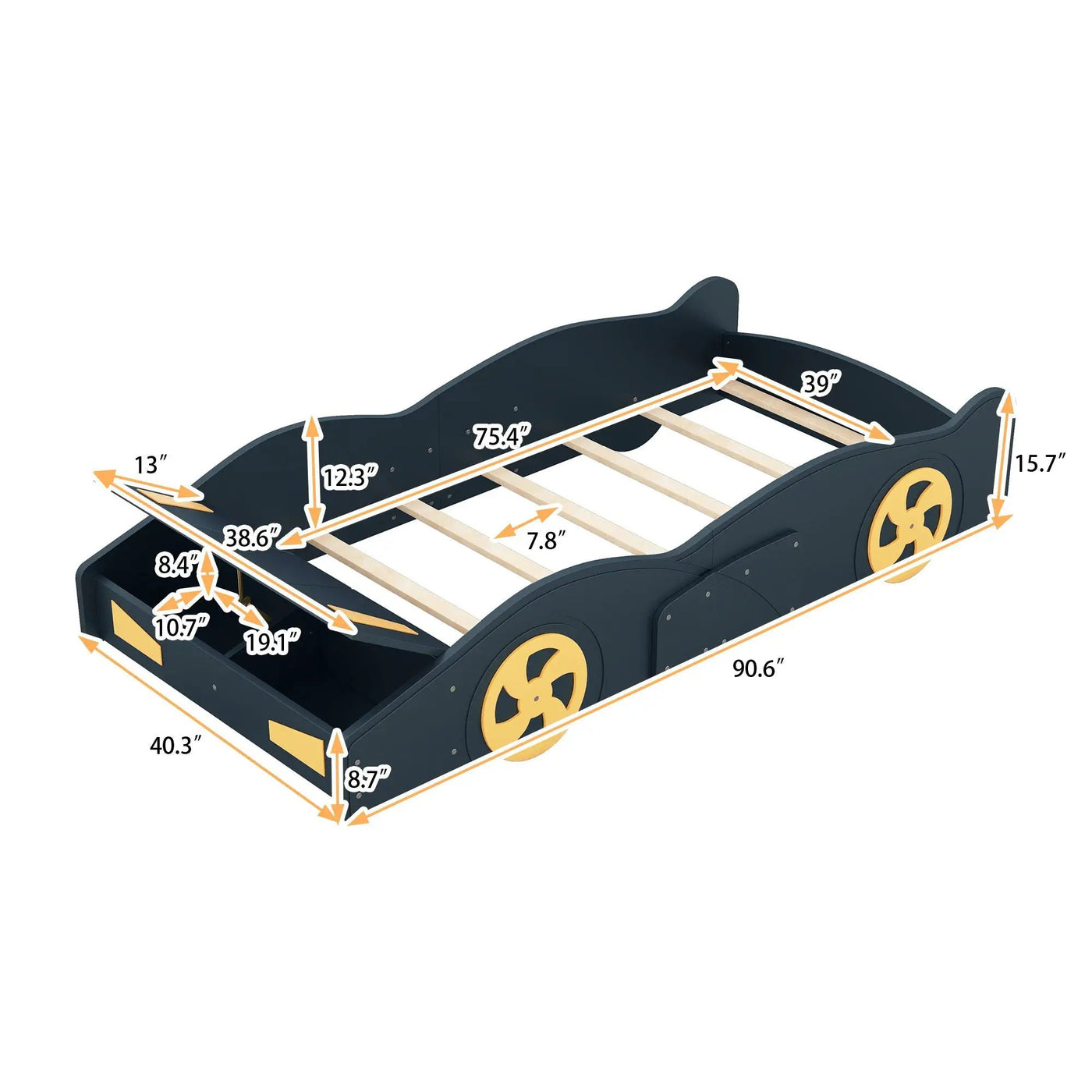 Race Car Shaped Platform Bed With Wheels And Storage by HouseOfZazla