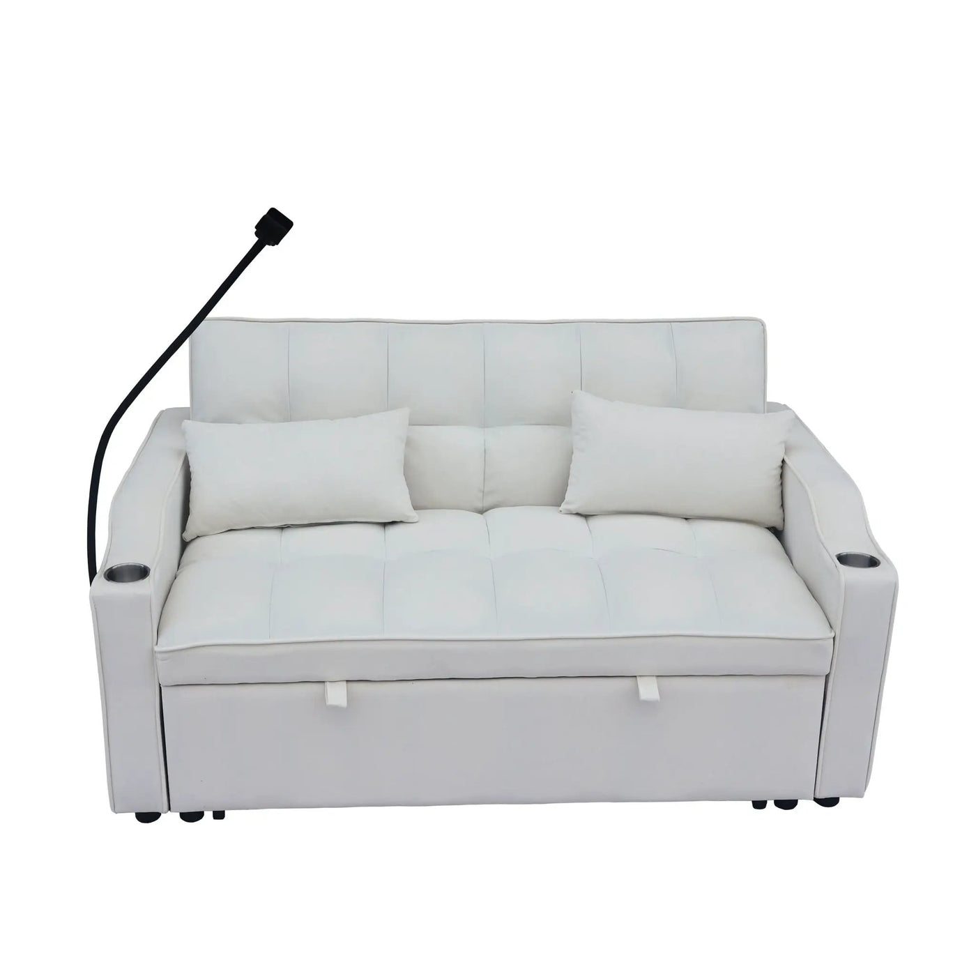 Modern Loveseat Futon Sofa With Pullout Bed, Adjustable Reclining Backrest, Toss Pillows by HouseOfZazla