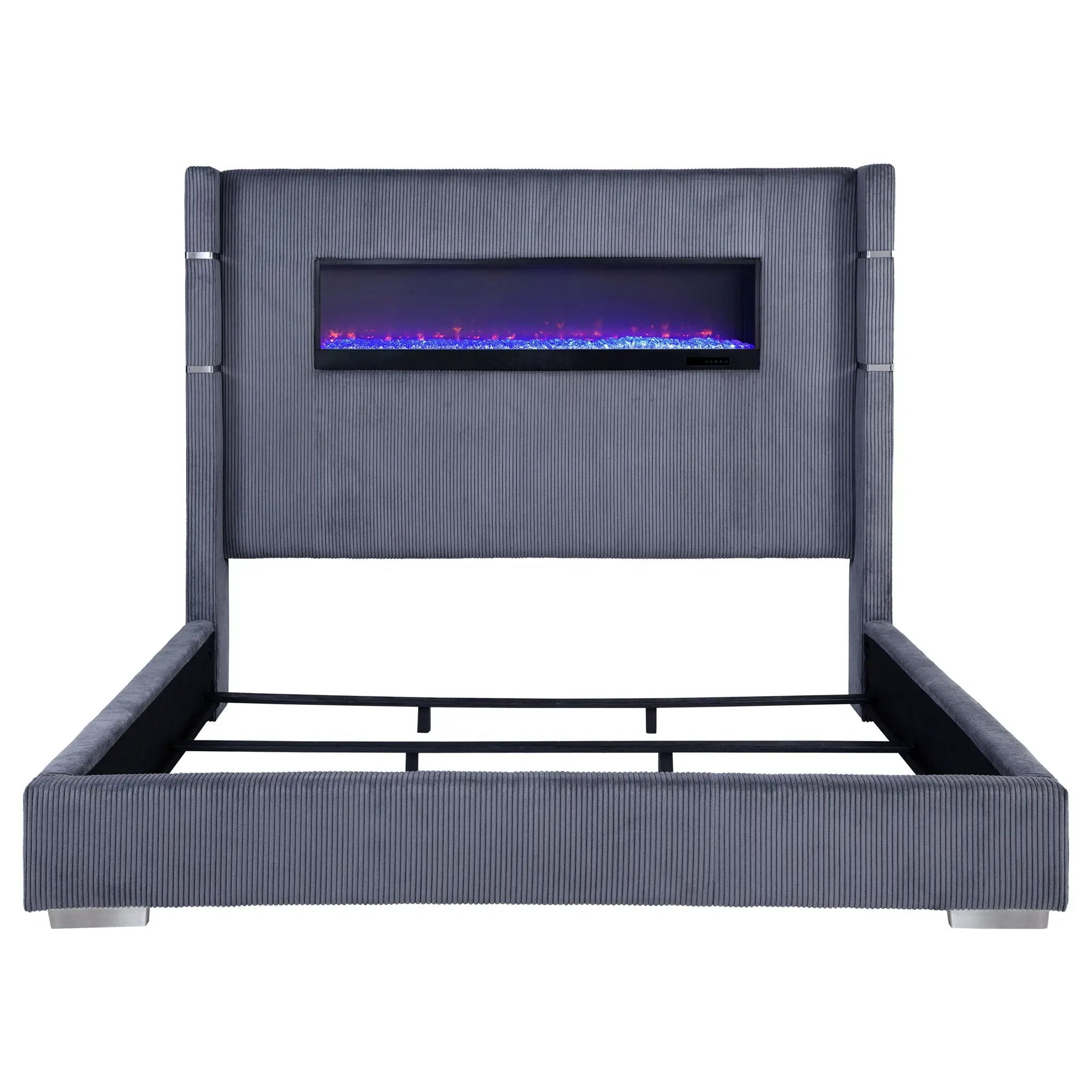 Tisdall Upholstered Eastern King Flame Visualizer Bed Grey by Unique Piece Furniture